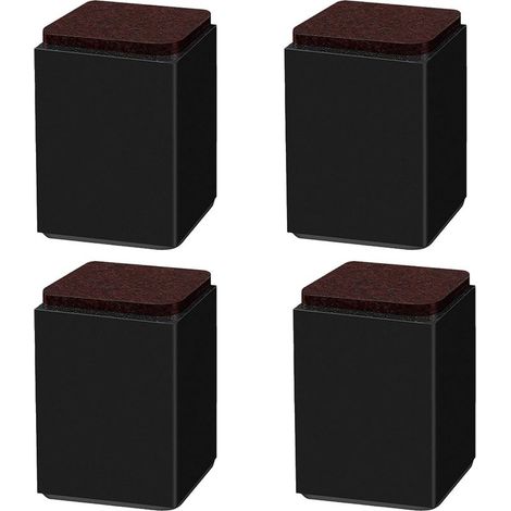 (Noir 10cm) 4PCS pieds de support de meuble, booster en acier carbone auto-adhésif, carré 6x6cm, pour canapé, lit, meuble TV, booster de meuble, hauteur 5cm/10cm, noir/blanc/marron (1/3)