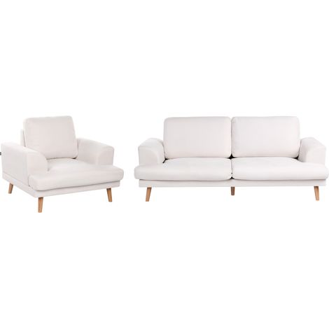 Conjunto de sala de estar 4 plazas moderno de tela cojines de respaldo reposabrazos curvados anchos beige claro Kildal
