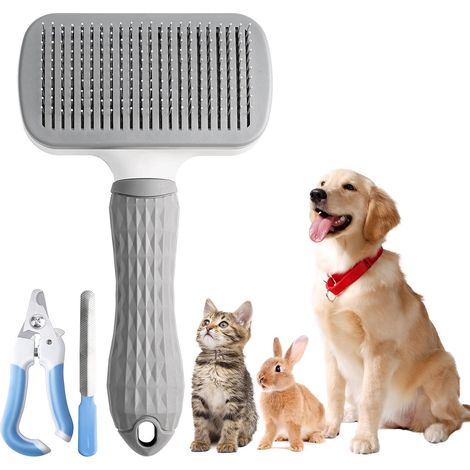 Pet Hair Brush,Scissors and Files Set,Pet Hair Brush for Long/Short Hair Dogs,Self-Cleaning Brush for Pet Care (1/5)
