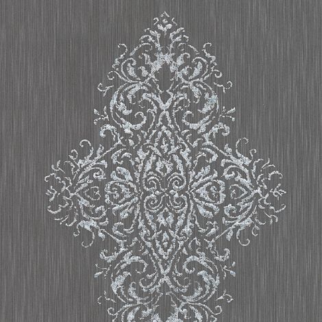 Barock Tapete Profhome 319454 Textiltapete leicht strukturiert mit Ornamenten matt blau silber 5,33 m2