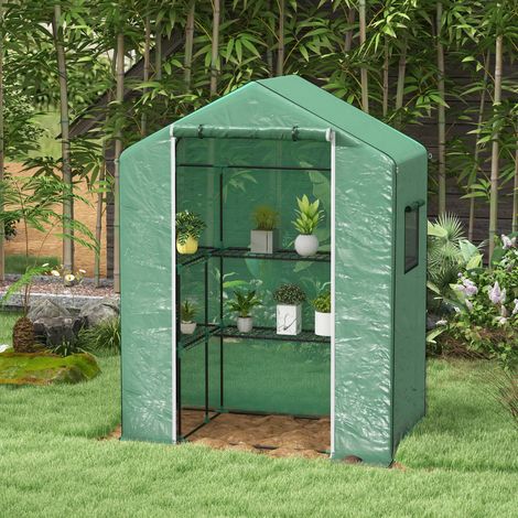 Serra da giardino con 1 porta, 2 finestre e 2 ripiani a U per ortaggi, piante e fiori. Telo di copertura in PE, 140x73x190 cm.