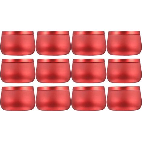 Barattoli in metallo rosso per candele – Set di 12 barattoli creativi da 225 g, ideali per la produzione di candele fatte in casa e per la decorazione della casa.
