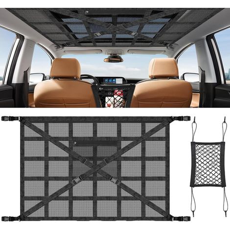 Filet à bagages pour voiture, 90x65cm Filet de toit pour voiture à l'intérieur et filet de siège, renforcement en forme de X, filet de rangement pour camping-car, SUV, fourgon (1/5)