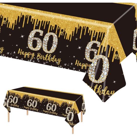 Nappe 60ème anniversaire Noir Or 137x274 cm Décoration de table jetable pour fête