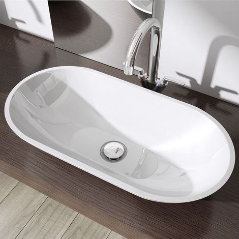 Bathroom Cloakroom Basin Oval shaped 600 x 300mm Stone Resin Countertop Basin - Thin Rim No Tap Hole - Durovin Bathrooms (1/5)