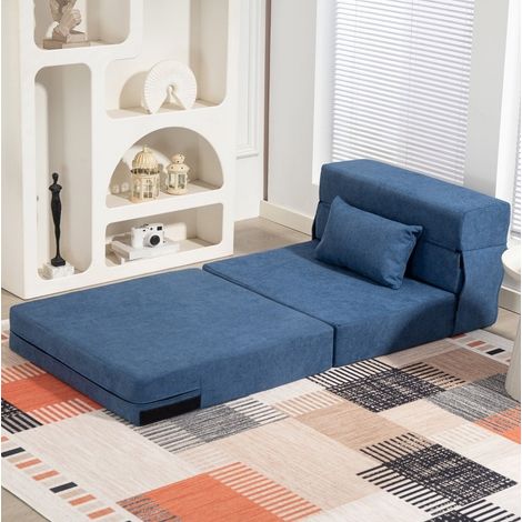 Fauteuil convertible 3 en 1 avec fonction lit, coussin lombaire, bleu foncé DESVIAE (1/5)