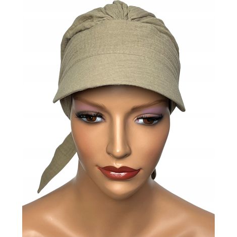 Bufanda Tess beige con visera de muselina, también después de la quimioterapia. (1/5)