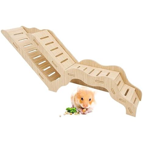Cachette et tunnel d'exploration polyvalent en bois pour hamsters avec échelle d'escalade pour hamster et explorateur pour gerbilles hamsters petits animaux domestiques