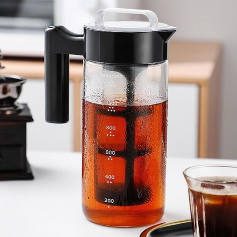 JeiibrZui Cold Brew Kaffeemaschine – 1200 ml – Premium-Serie – 1-teilig mit Feinfilter und rutschfestem Griff – Schwarz (1/5)