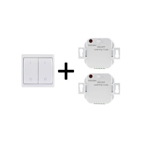 Funkschalter Set Funksender Wandschalter 2x Funk-Empfänger Pilota Casa IP20 mit Funk-Wandschalter 2-Kanal 230V LED bis 300 Watt Bis 70m Reichweite 2-fach Schalter Doppel-Wippe Weiß