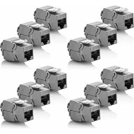 12x Module Keystone CAT 6a Jack - Blindé STP Connecteur RJ45 Installation Snap-In Montage Câble Brut CAT 500Mhz 10GBit/s