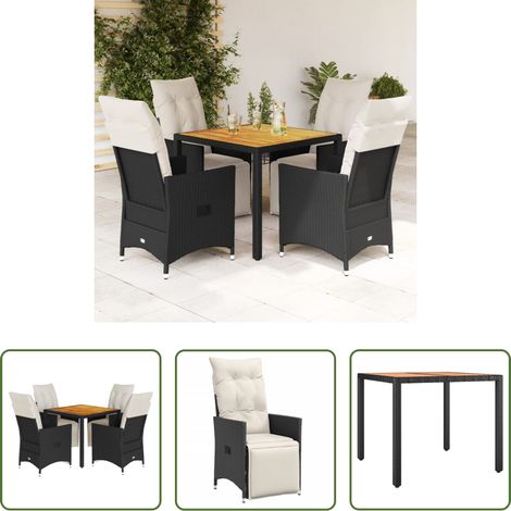 vidaXL Relaxsessel - 5-tlg. Garten-Essgruppe mit Kissen Schwarz Poly Rattan (1/5)