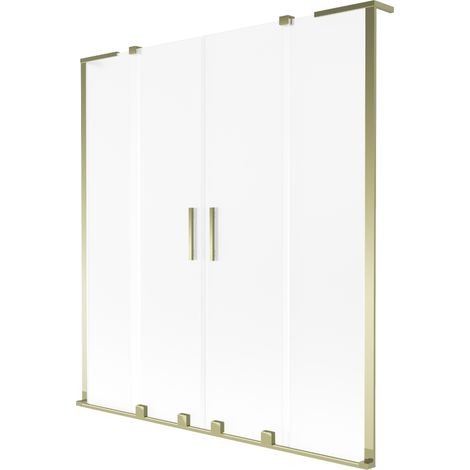 Mexen Velar L Duo paroi de baignoire à 2 volets coulissants 160 x 150 cm, givrée, dorée - 896-160-003-32-50 (1/2)