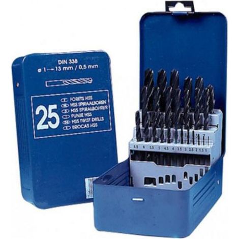 Tivoly – Coffret de 25 forets HSS laminés pour perceuse – Norme DIN 338 type N – Diamètre 1 à 13mm par 0,5mm – Pour perçage acier (1/5)