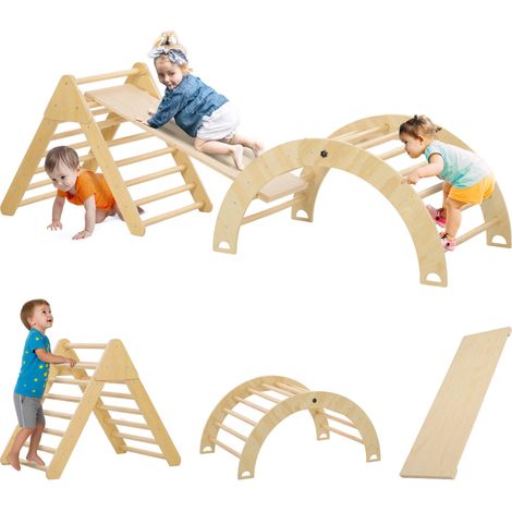 Triangle d'escalade pour enfants de 18 Ă 48 mois avec rampe, structure d'escalade en forme d'arche, 219 x 72,5 cm, couleur naturelle (1/5)