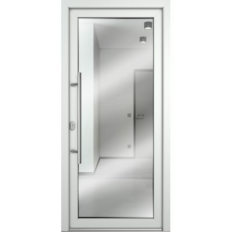 Meeth – Porte d'entrée en verre feuilleté blanc 108cm x 200cm – Sens d'ouverture tirant gauche – Isolation thermique 1,6 Ud (W/m²K) – Cadre PVC renforcé