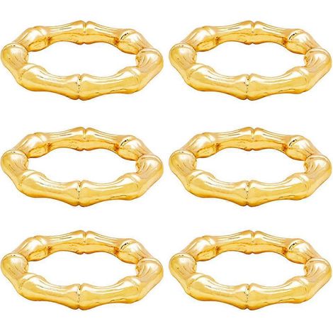 6-teiliges Set runder Serviettenringe aus Bambusgelenken und Metall, handgefertigt, mit Metallschnalle, für Esstisch, Hochzeit, Feiertage, Dinnerpartys und Dekoration
