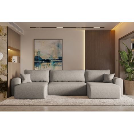 Ecksofa mit schlaffunktion und bettkasten, Sofa U-form, Couch U-form CAPRI Neve Dunkelbeige (1/4)