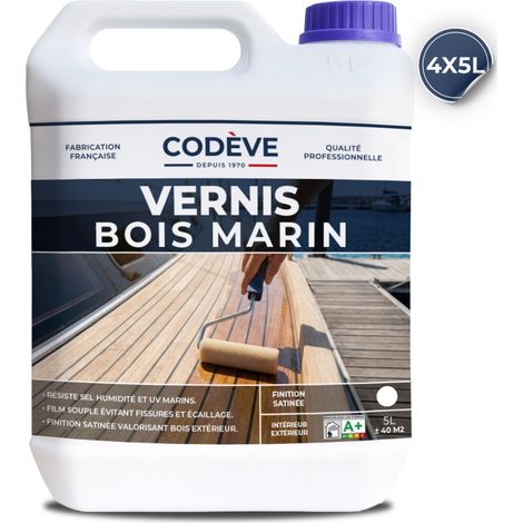 Codève Bois – Vernis marin 20 L – Lasure extérieure pour bois dur en atmosphère marine – Très bonne adhérence et tenue aux UV