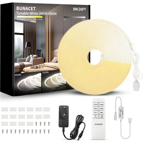 Ruban LED Néon Etanche 8M 24V Bande Luminaire Tunable Blanche Chaud 3000K-6500K Dimmable Tunable Blanche Chaud Froid avec Télécommande RF (1/5)