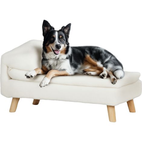 Canapé pour chien, lit pour chien chat, avec coussin oreiller, en peluche, 70l x 42,5P x 38,5H cm, crème