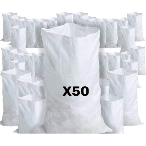50 Sacs à Gravats, 55 x 95cm, 55kg, Résistant et Réutilisable, En polypropylène tissé blanc, Sable, Terre, Gravier, Jardinage, Chantier, Déchets de constructions (1/5)