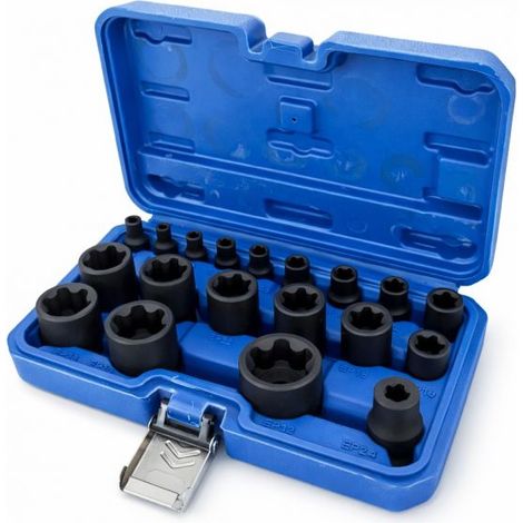 Set 19Pz Bussole Torx E-Plus EP4-EP32 6 Punti EP8.8 5 Punti 1/2'' 3/8'' 1/4'' (1/5)