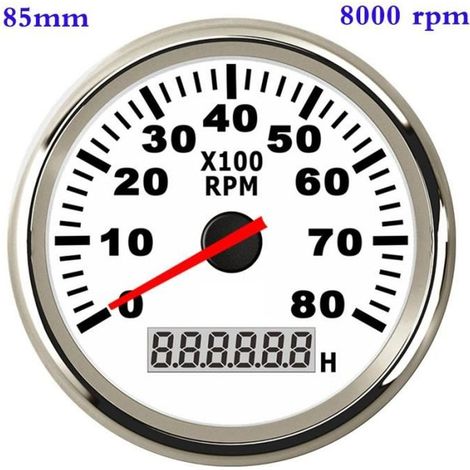 1 x Tachymètre bateau voiture, 8000 tr/min, diamètre 85 mm, rétroéclairage rouge, pour moteur diesel/essence (1/4)