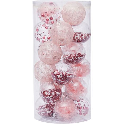 Juego de 24 adornos navideños rosas de 6 cm, irrompibles y transparentes, para rellenar y decorar tu árbol de Navidad. (1/5)