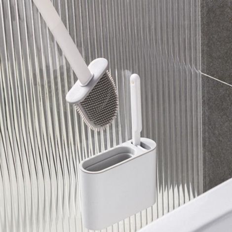 Silikon-Wand-WC-Bürste mit Halterung, weiche Borsten, Badezimmerreinigungszubehör, dunkelgrau (1/4)