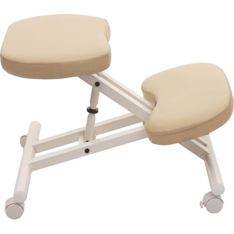 Siège assis à genoux HWC-E10 appui-genoux, tabouret, chaise bureau, réglable, similicuir, métal, crème-beige