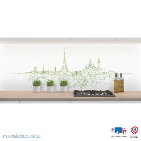 Crédence : Dessin Paris 1 - Couleur Vert jaune - Alu composite - 60 - 120 (1/3)