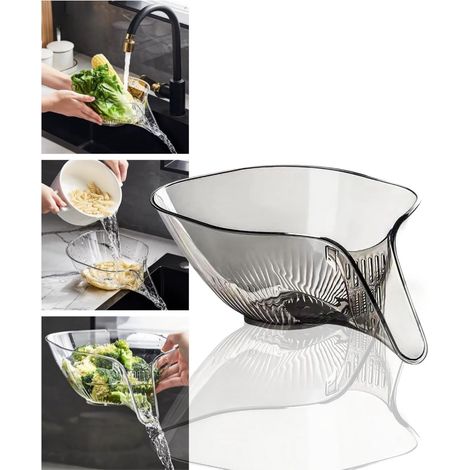 Panier égouttoir multifonctionnel avec bec verseur, passoire d'évier en forme d'entonnoir pour aliments, accessoires et ustensiles de cuisine (gris) (1/5)