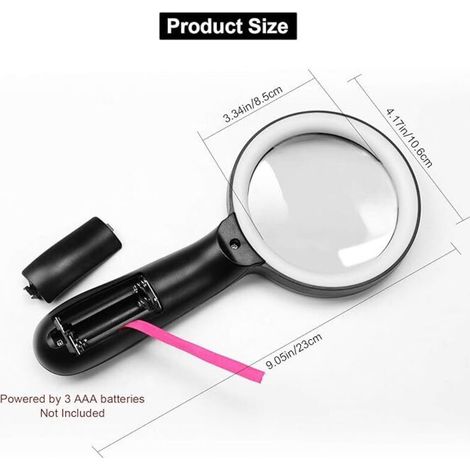 Loupe éclairée, grande loupe portative 10X, loupe d'éclairage 12 LED pour la dégénérescence maculaire, lecture des personnes âgées, soudage, inspection, pièces de monnaie, bijoux (1/3)