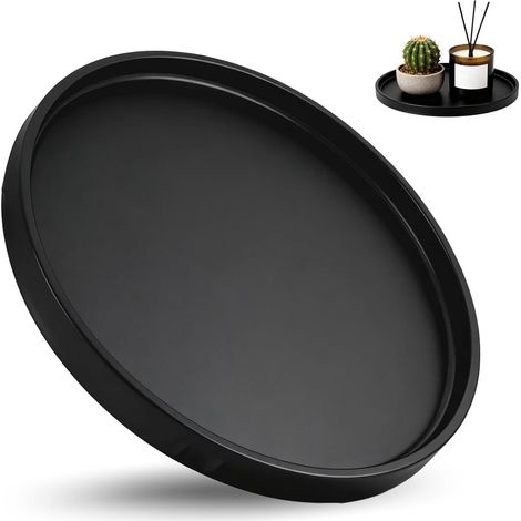 Bandeja decorativa redonda negra, bandeja decorativa para encimera de baño, bandeja decorativa para sala de estar, comedor y cocina (1/5)