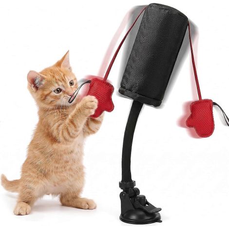 Sac de frappe pour chat avec gants de boxe, jouet interactif d'exercice intérieur, centre d'activités à ventouse, durable et facile à utiliser (1/5)