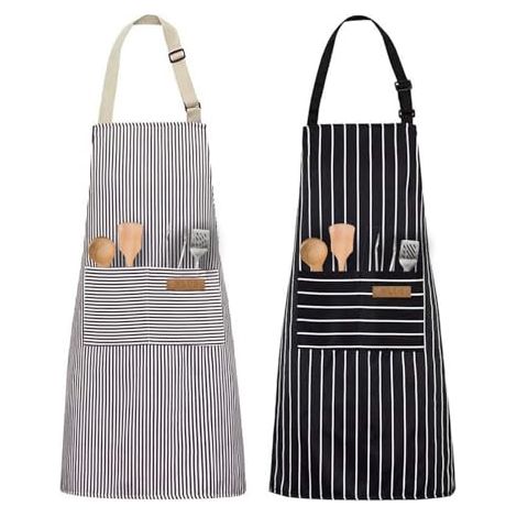 Delantal de cocina para mujer y niño (2 unidades), con 2 bolsillos, a rayas, ajustable, ideal para cocina, carnicería, parrilla y restaurante.