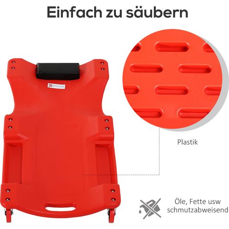 Lot de 2 tablettes de mécanicien rouge, support tête, rangement outils, plateau antidérapant huile, charge max 120 kg, dimensions 100x48x12 cm (1/5)