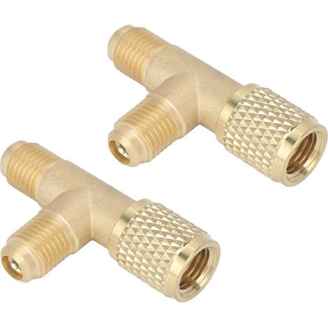 Adaptateur en T à Coupleur Rapide Adaptateur en T pour Noyau de Valve en pour Réfrigérant 2 Pièces en Laiton SAE avec Noyau de Valve intégré pour L'entretien de la (1/5)