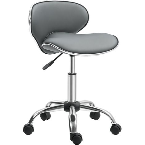 Tabouret à roulettes - HOMCOM - hauteur réglable 44-56 cm - dossier - pivotant 360° - pour salon de massage, bureau, clinique - gris