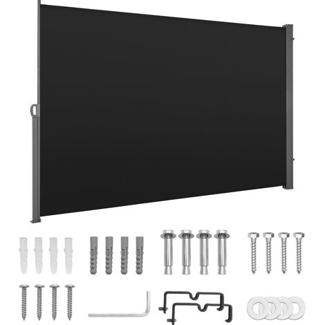 Mophorn Ausziehbare Seitenmarkise 180x300 cm, gefertigt aus 180 g/m² Polyestergewebe, ideal als Wandmarkise, Windschutz, Sonnenschutz und Raumteiler für Garten, Balkon, Pool oder Terrasse, in Schwarz (1/5)