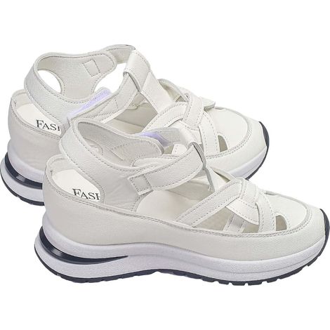 Sandalias deportivas informales para mujer - Laterales huecos - Suela inclinada - Zapatos romanos de verano a la moda - Soporte para el arco del pie para mujer, Blanco, EU 40