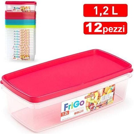 TRADE SHOP - Set Contenitori In Plastica Da 1,2lt Per Cibo Alimenti Frigorifero Rettangolare - (1/2)