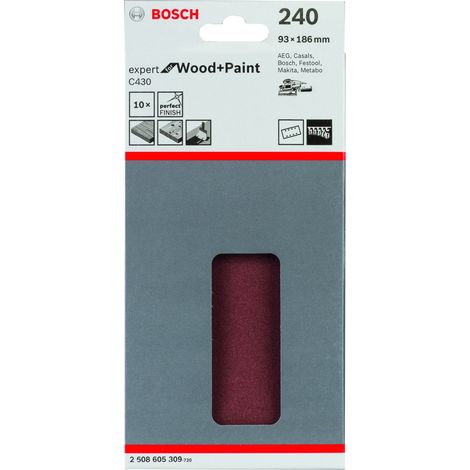 Hoja de lija C430 paquete de 10 uds. 93 x 186 mm 240  BOSCH 2608605309