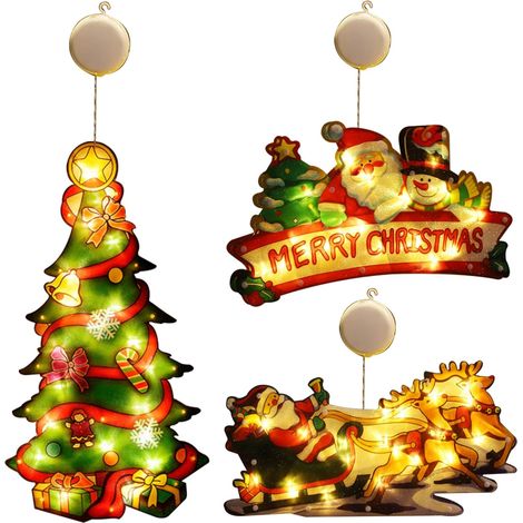 Luci natalizie per finestre con soffiatore, 3 luci sospese per albero di Natale per porte e finestre del camino della camera da letto, decorazioni per la casa delle vacanze, non [Classe energetica D] (1/5)