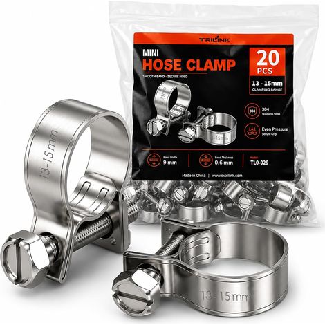 13-15mm Collier de Serrage pour Durite de Carburant, 20 Pièces Colliers pour Durite d’Injection en Acier Inoxydable 304,Colliers à Serrage par Boulon pour Ligne de Carburant Automobile,Petits Moteurs (1/5)