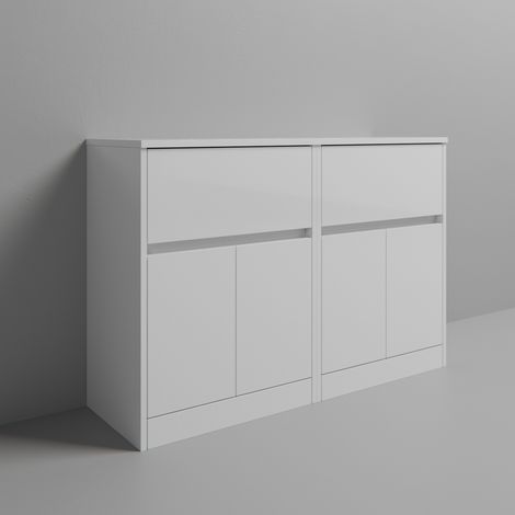 Montego Gloss White 1200mm Floor Standing 2 Drawer 4 Door Vanity Unit for Countertop Basins