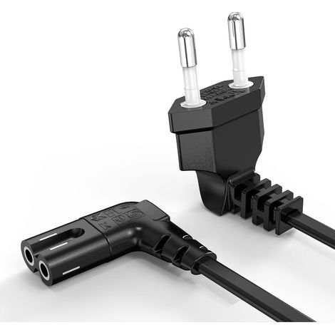 Câble d'alimentation Noir EU Euro 2 Fiche PIN à Angle Droit 90 degrés CEI C7 Figure 8 Cordon pour TV Flat Sky Box 0,75M (1/5)