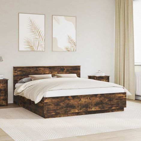 Bettrahmen Geräucherte Eiche 200 x 200 cm Holzwerkstoff (1/5)