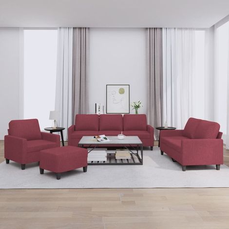 4-tlg. Sofagarnitur mit Kissen Weinrot Stoff vidaXL (1/5)